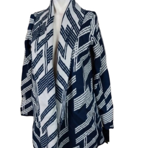 Alfani Women's Petite Patterned Open-Front Cardigan Navy Large Petite - Picture 4 of 9